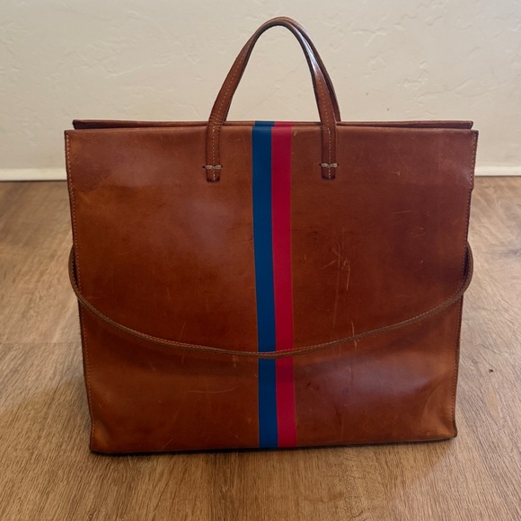 Clare V. Handbags - Clare V Simple Tote - Brown Leather with Red & Blue Stripes